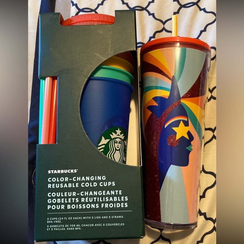 NWT Starbucks bundle 2020 siren pride tumbler with  5 color changing cold cups